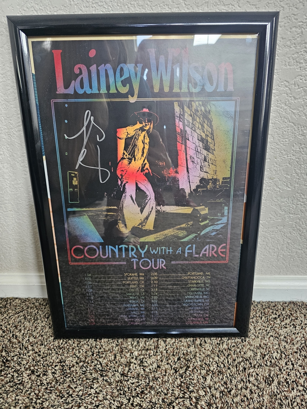 Signed Lainey Wilson "Country With A Flare" Tour Poster - Rainbow on Black